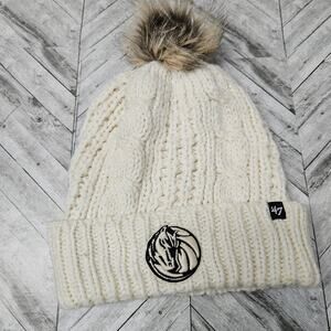 Dallas Mavericks Beanie White Crochet Knit Pompom Womens '47